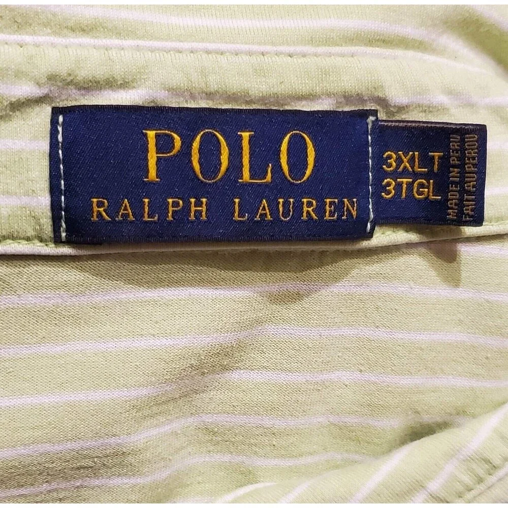 Mens RALPH LAUREN 3XLT Short Sleeve Polo Shirt Lime Green / White Big & Tall